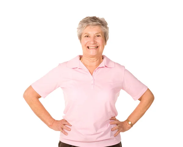 Seniorin dehnt sich vor Übung — Stockfoto