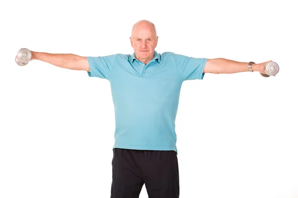 Older senior man lifting weights — Stock Photo, Image