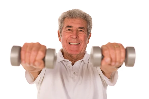 Senior man lifting weights — Stock Photo, Image