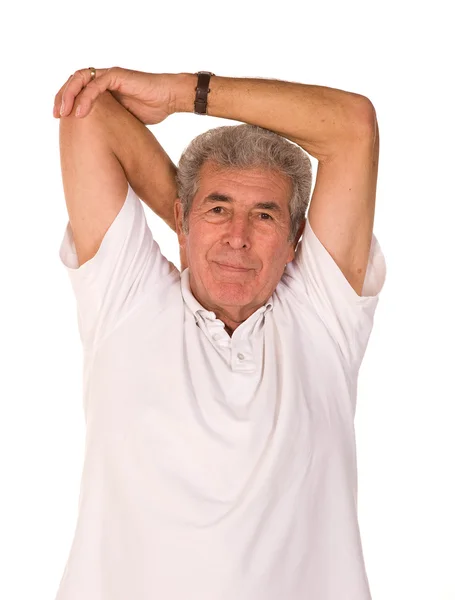 Uomo anziano stretching — Foto Stock