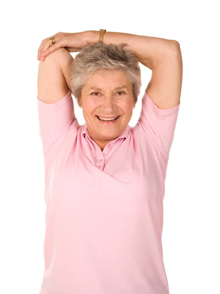 Mature older lady stretching — Stock Photo, Image