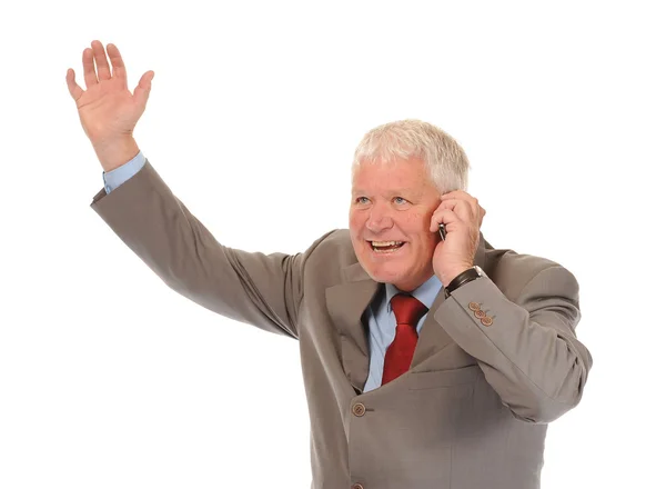 Успешный зрелый бизнесмен с помощью телефона — стоковое фото