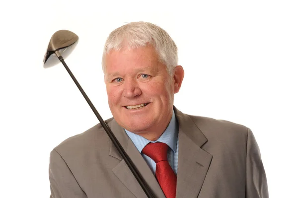 Successful mature businessman with golf club — Stock Photo, Image