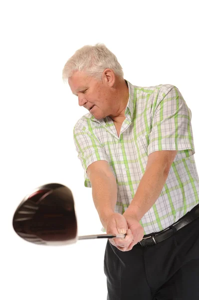 Glücklich lässiger reifer Golfer schwingt einen Schläger — Stockfoto