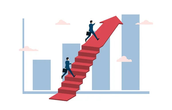 Businessman Runs Stair Chart Arrow Business Goal Achievement Career Ladder — 스톡 벡터