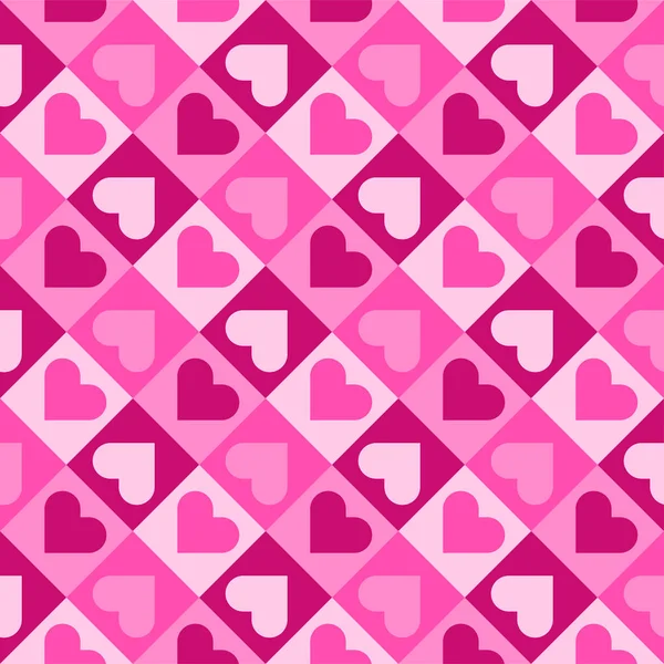 Coração Molda Fundo Coração Checkerboard Valentine Fundo Sem Costura Padrão — Vetor de Stock