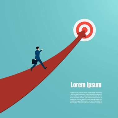 İş başarısı konsepti, iş adamı hedefe doğru koşuyor, liderlik, başarı, iş vektörü illüstrasyonu
