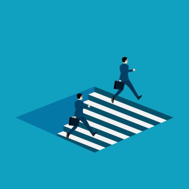 İş adamının merdivenleri tırmanması iddialı bir kavram. İş büyümesinin sembolü. başarı, başarı, liderlik, düz vektör illüstrasyonu