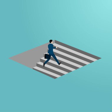 İş adamının merdivenleri tırmanması iddialı bir kavram. İş büyümesinin sembolü. başarı, başarı, liderlik, düz vektör illüstrasyonu