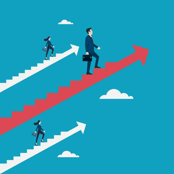 Üzleti Csapat Cél Üzleti Emberek Sétáló Piros Nyíl Lépcsőn Felfelé — Stock Vector