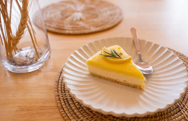 Lemon Cheese Pie Served Table Cafe — Stock Photo, Image