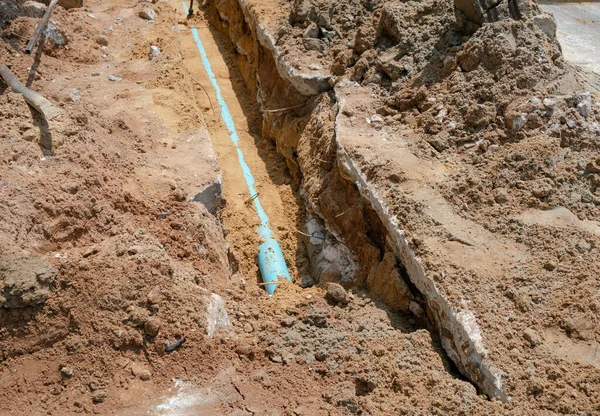 Calle Estaba Construcción Para Línea Tubería Agua Imagen De Stock