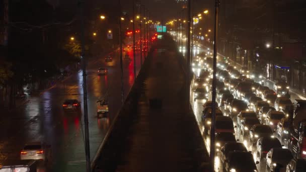 Bangkok Thailand Jul 2022 Traffic Jam Street Bangkok Night Rainy — Stock Video