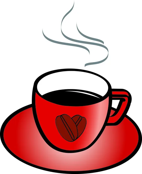 Kırmızı bardak ve tabak sıcak kahve ile