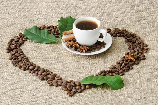 kahve çekirdekleri ve kahve fincanı