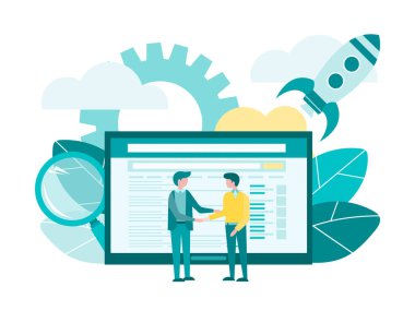 İş sözleşmesi el sıkışması işadamları başarılı bir başlangıç konsepti vektör çizimi başlattılar