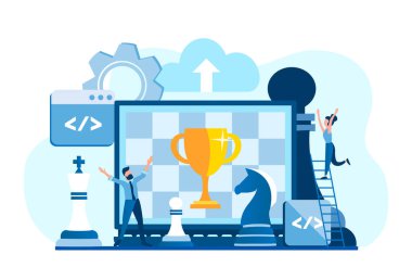 Zafer, Başarı, Satranç Oyunu Kazanan İş Kararı Kupası. Vektör illüstrasyonunu kabul et