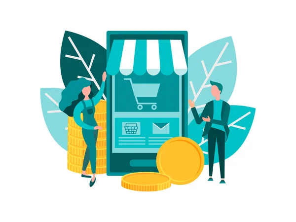Online Store Ordering Goods Phone Online Payment Consumer Web Basket — Stock Vector