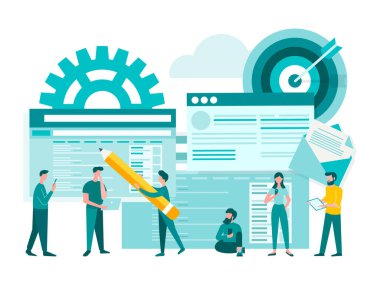 SEO Analiz Ekibi Arama Motoru Optimizasyon Programcıları Web Sitesi Desteği Vektör İllüstrasyonu