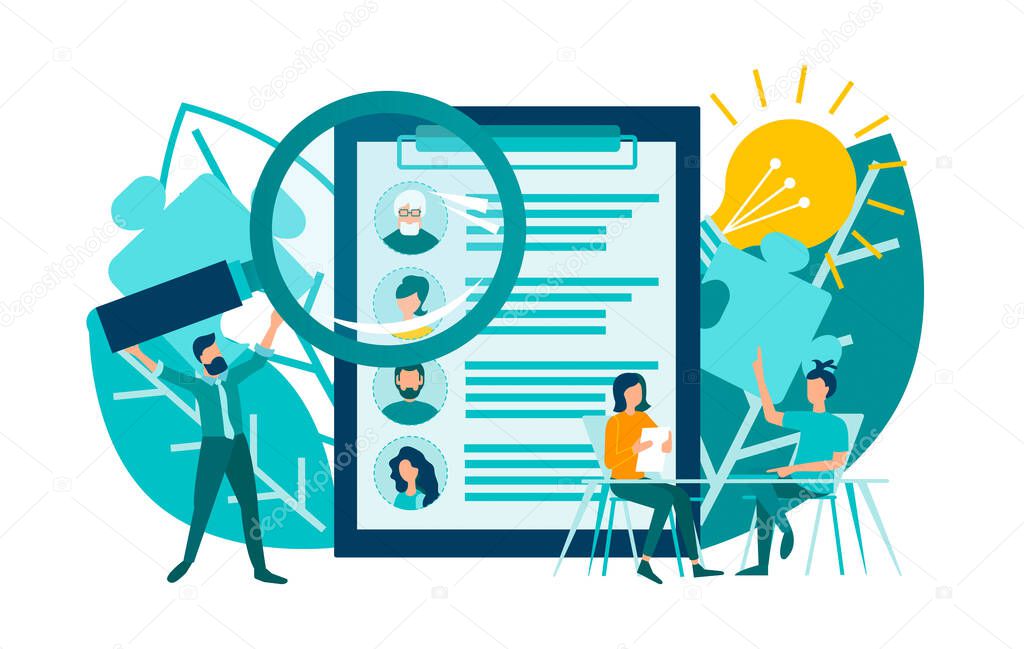 Recruitment HR managers looking for employees Job interview We are hiring Concept vector illustration