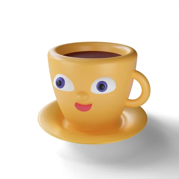 Kaffeetasse Mit Einer Untertasse Cartoon Lächelnd Mit Augen Rendering Illustration — Stockfoto
