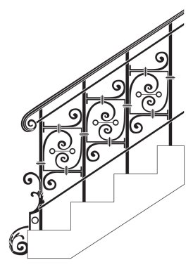 Black forged metal railings with floral motifs. clipart