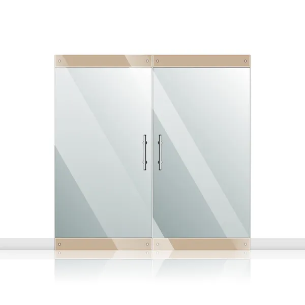 Glass door with chrome silver handles set — Stock Vector