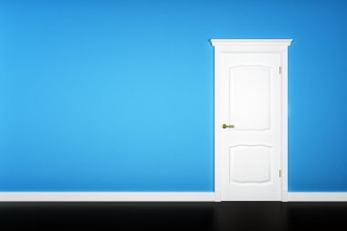 mavi duvar beyaz kapı kapalı
