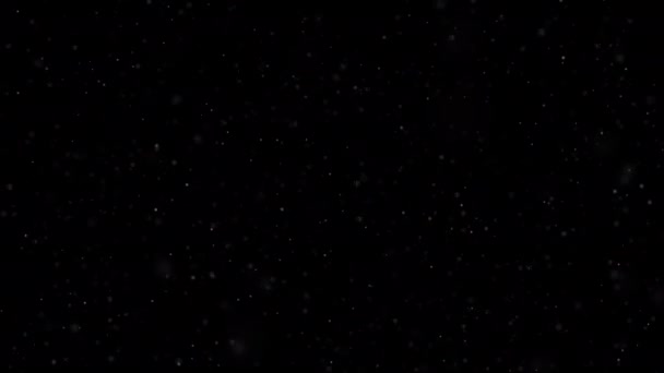 Kerst sneeuwstorm nacht met sneeuwvlokken vallen. Witte deeltjes transparante sneeuw op zwarte achtergrond. Sneeuwval winter scene slow motion in 4k UHD — Stockvideo