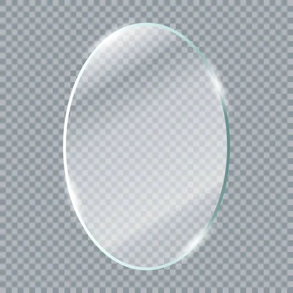 Placas de vidrio transparente. Ventana de cristal transparente realista en marco ovalado. Ilustración vectorial — Archivo Imágenes Vectoriales