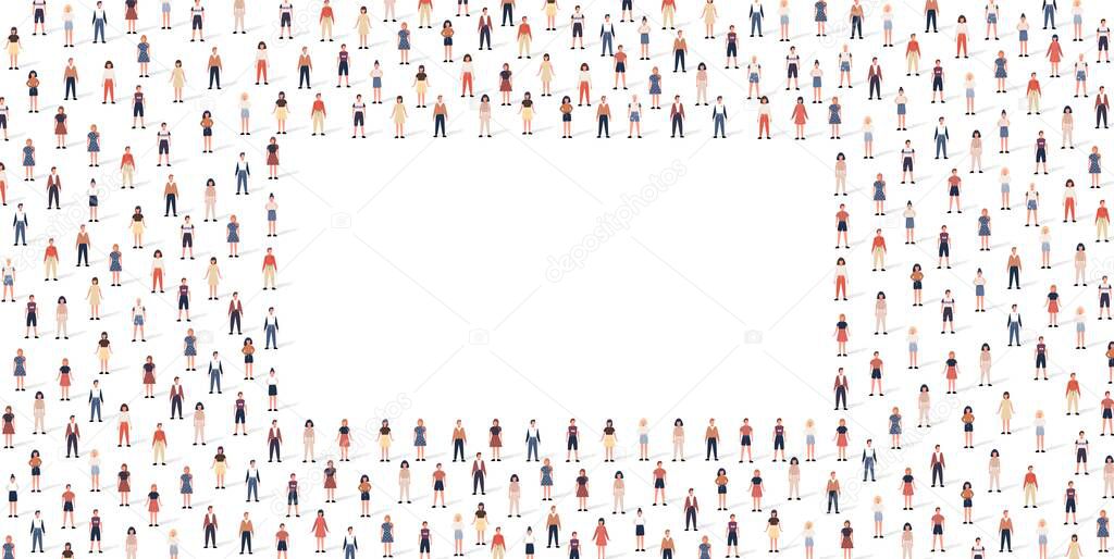 Crowd people pattern set in flat style. Vector illustration men and women isolated on white background