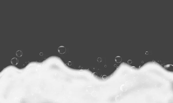 Bath foam shampoo bubbles isolated on transparent background. White clean soap texture. Vector illustration —  Vetores de Stock