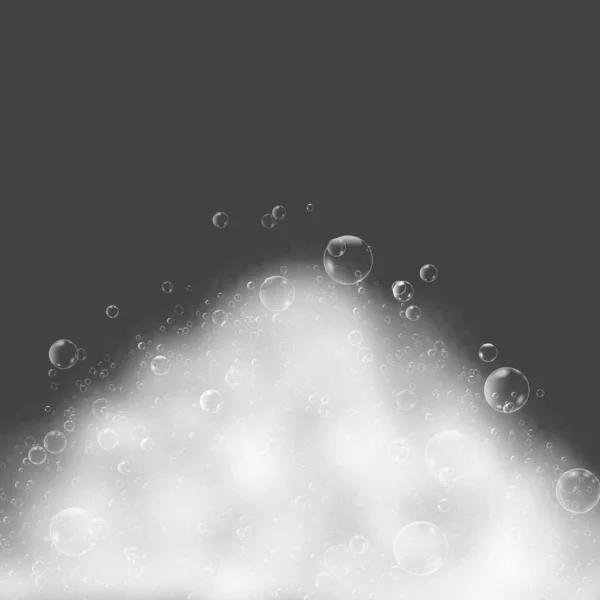 Bulles de shampooing en mousse de bain isolées sur fond transparent. Texture de savon blanc propre. Illustration vectorielle — Image vectorielle