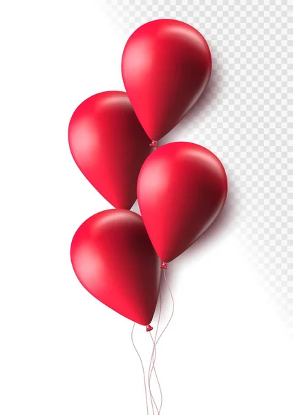 Realistic red 3d balloons isolated on transparent background. Air balloons for Birthday parties, celebrate anniversary, weddings festive season decorations. Helium vector balloon. — Wektor stockowy