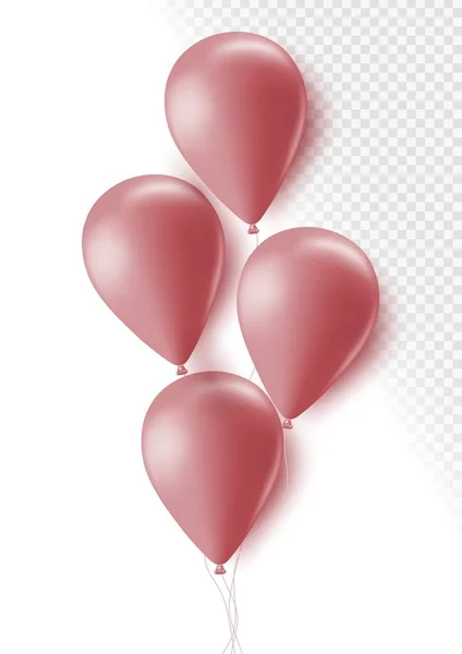 Realistic rose 3d balloons isolated on transparent background. Air balloons for Birthday parties, celebrate anniversary, weddings festive season decorations. Helium vector balloon. — Image vectorielle