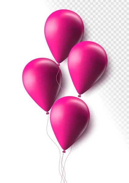 Realistic pink 3d balloons isolated on transparent background. Air balloons for Birthday parties, celebrate anniversary, weddings festive season decorations. Helium vector balloon. — Image vectorielle