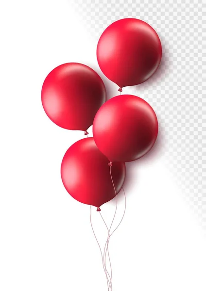 Realistic red 3d balloons isolated on transparent background. Air balloons for Birthday parties, celebrate anniversary, weddings festive season decorations. Helium vector round balloon. — Image vectorielle