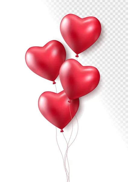 Ballons réalistes coeur 3d rouge isolé sur fond transparent. Air ballons pour les fêtes d'anniversaire, célébrer anniversaire, mariages décorations de la saison des fêtes. Ballon vecteur d'hélium. — Image vectorielle