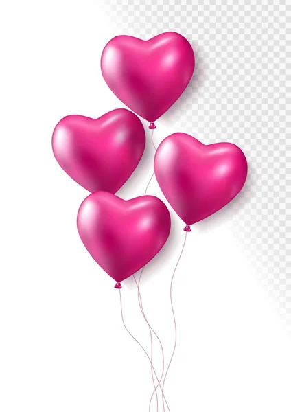 Ballons réalistes coeur 3d rose isolés sur fond transparent. Air ballons pour les fêtes d'anniversaire, célébrer anniversaire, mariages décorations de la saison des fêtes. Ballon vecteur d'hélium. — Image vectorielle