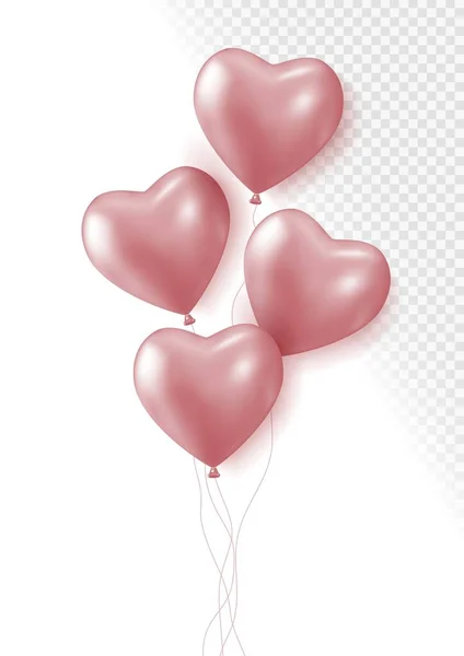 Ballons réalistes coeur rose 3d isolés sur fond transparent. Air ballons pour les fêtes d'anniversaire, célébrer anniversaire, mariages décorations de la saison des fêtes. Ballon vecteur d'hélium. — Image vectorielle