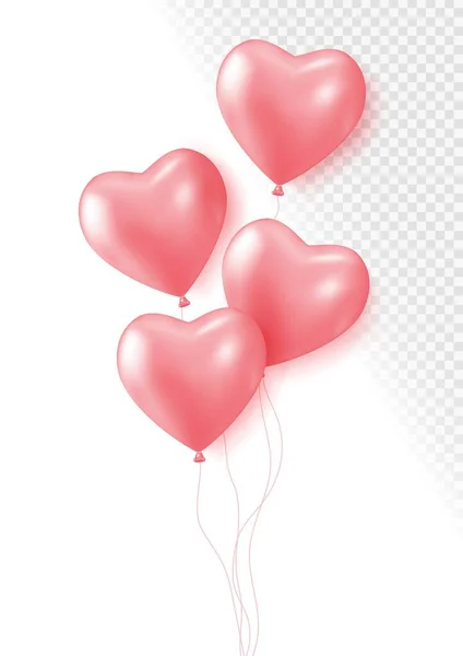 现实的玫瑰3D心脏气球在透明的背景下孤立。生日宴会的气球，结婚周年庆典，喜庆的节日装饰。氦矢量气球. — 图库矢量图片