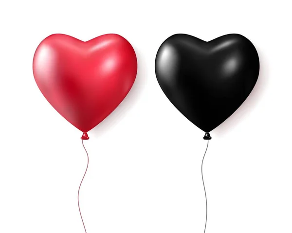Realistic red and black 3d balloons isolated on transparent background. Air balloons for Birthday parties, celebrate anniversary, weddings festive season decorations. Helium vector balloon. — Image vectorielle