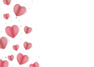 Sevgililer Günün kutlu olsun. Kağıt kesiği şeklinde bir kalp kartı. Kaligrafi kelimeleriyle pembe aşk broşürü. Vektör illüstrasyon pazarlama şablonu