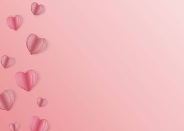 Sevgililer Günün kutlu olsun. Kağıt kesiği şeklinde bir kalp kartı. Kaligrafi kelimeleriyle pembe aşk broşürü. Vektör illüstrasyon pazarlama şablonu