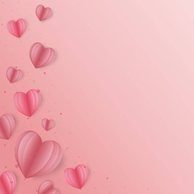 Sevgililer Günün kutlu olsun. Kağıt kesiği şeklinde bir kalp kartı. Kaligrafi kelimeleriyle pembe aşk broşürü. Vektör illüstrasyon pazarlama şablonu