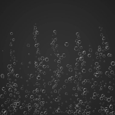 Köpükler suyun altında köpürüyor gazoz, şampanya. Şeffaf arkaplanda vektör illüstrasyonu