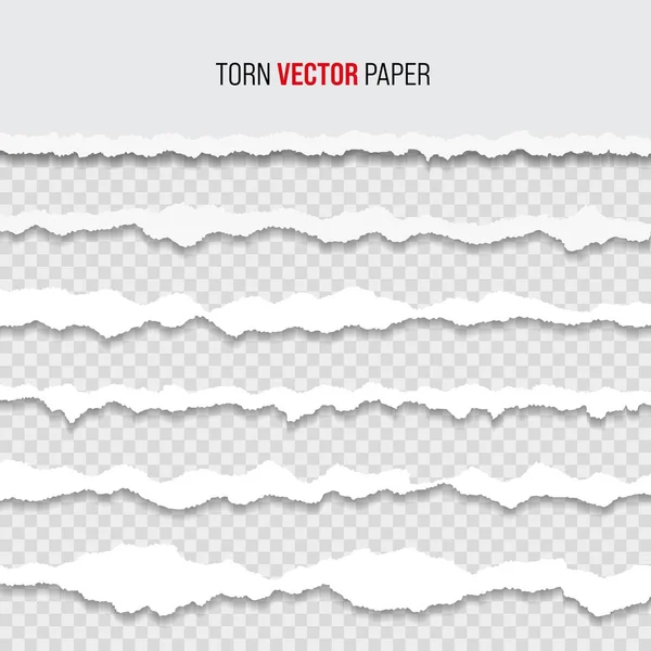 White torn paper edge template. Ripped horizontal strips with shadows. Border texture design. Vector illustration — Stock Vector