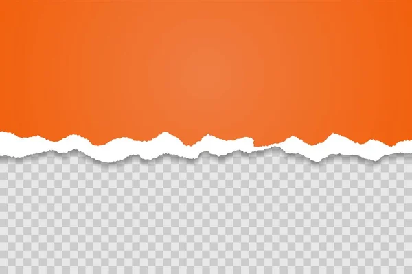Orange zerrissene Papierrandschablone. Abgerissene horizontale Streifen mit Schatten. Border texture design. Vektorillustration — Stockvektor