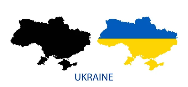 白い背景に隔離されたシルエットスタイルでフラグを持つウクライナの地図。ベクターイラスト — ストックベクタ