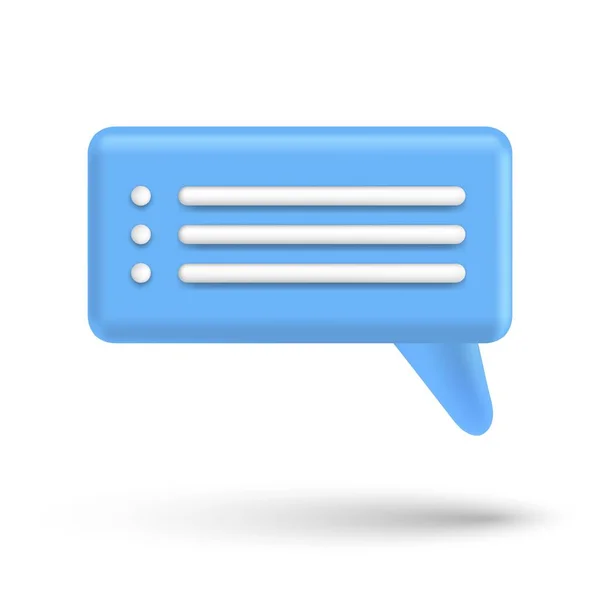 Beszédbuborék 3D box chat gomb. Üzenet beszélni léggömb renderelés stílusban. Vektor beszélni 3D ikon illusztráció — Stock Vector
